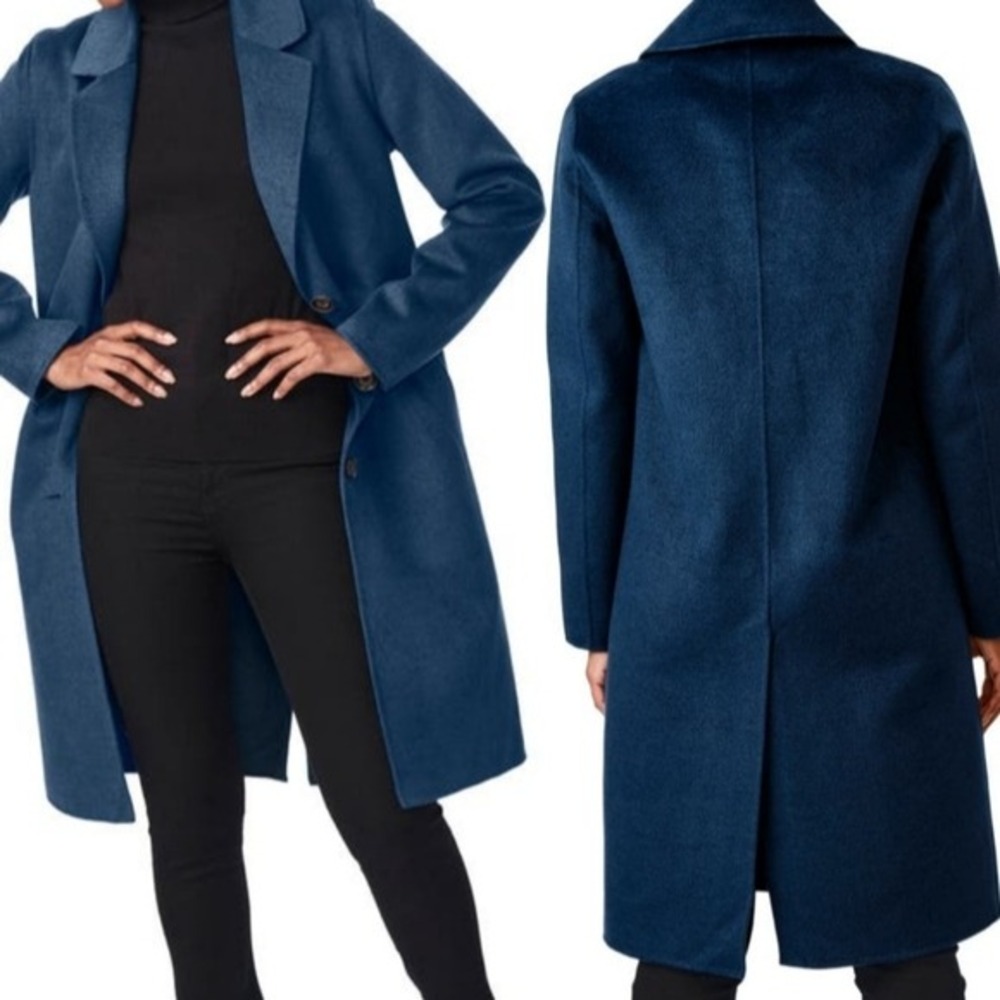 Bernardo Women's L Navy Double Face Long Coat NWT Handmade Tailored